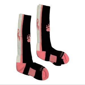 NEW 2 Pairs Girls Soccer Socks Knee High Bear Paw Print Pink & White OS